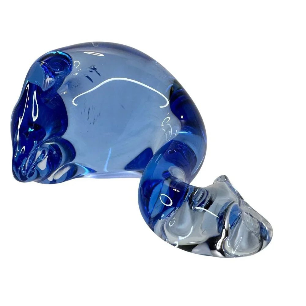 Swan Figurine Paperweight Hand Blown Art Glass Vintage Cobalt Blue 3 X 3.5 Decor